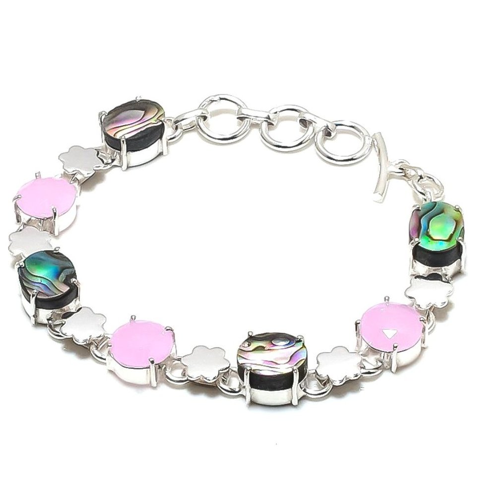 Lovely Abalone and chalcedony Bracelet 7-8 inches